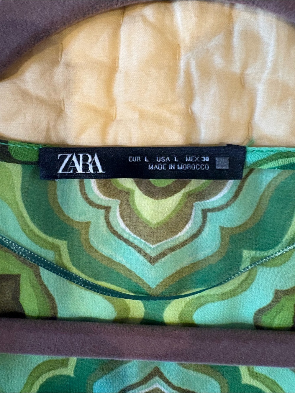 Zara Green Multi-Pattern Ruffle Tie-Neck Blouse - Picture 3 of 4